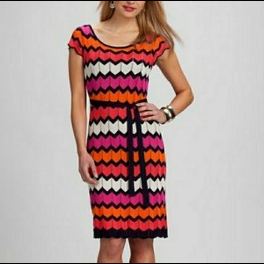 ROZ & ALI Chevron Pattern Midi Sweater Dress Sz 16